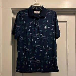 Original Penguin Men's Navy Tennis Patterned Polo Shirt - Size Small